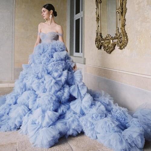 Платье 2021 Amazing Baby Blue Prom Gown Formal Dresses Extra Puffy Lush Tulle Evening Gowns Fluffy Ball Gown Bridal Party Dress