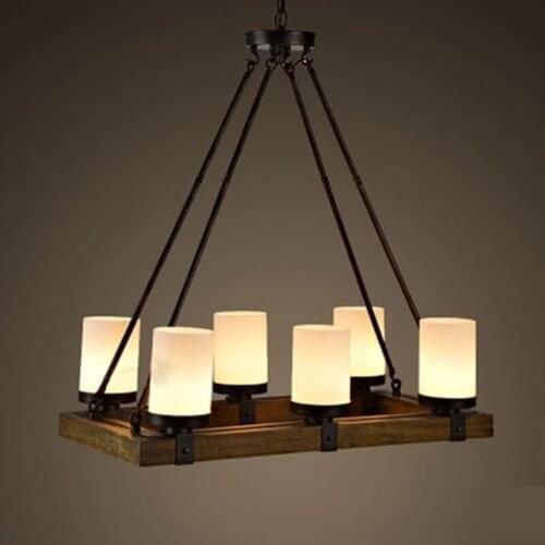 Industrial wind antique Perdant Light American Wooden Round Rectangular Iron Candlestick Chandelier for Restaurant Bar