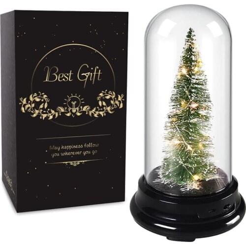 Christmas Tree in Dome Mini Xmas Tree with Light Glass Cover Led Holiday Tree Decor Tabletop Display Tree Figurine Party
