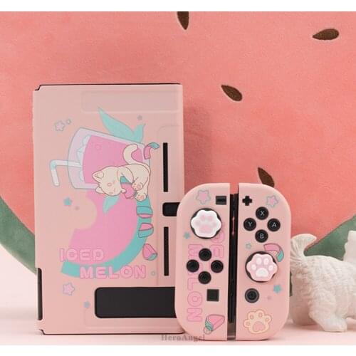 Pink Soft Protective Case Shell for Nintend Switch Watermelon Cat Back Cover for Nintendo Switch NS and JoyCons Controller Grips