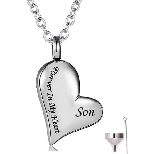 Heart Cremation Urn Ashes Necklace Forever in My Heart Engraved Keepsake Memorial Pendant Stainless Steel Jewelry for Loved One