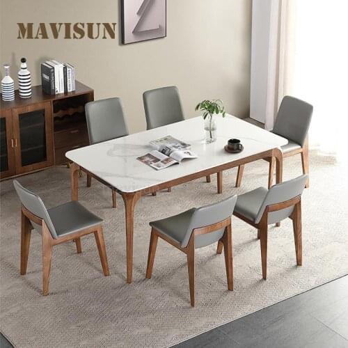 Nordic Solid Wood Glossy Rock Board Dining Table With Drawers Small Apartment Modern Minimalist Rectangular Storage Dining Table