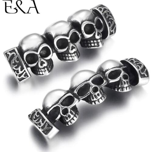 Stainless Steel Three Skull Connectors Extended Curved Connect 12*6mm Leather for DIY Bracelet Findings Jewelry Making Supplies