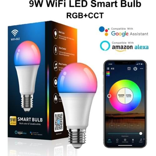 2.4GWiFi Bluetooth control Smart color LED bulbs work with Alexa RGB Corlorful dimmable timer 9W remote control music light