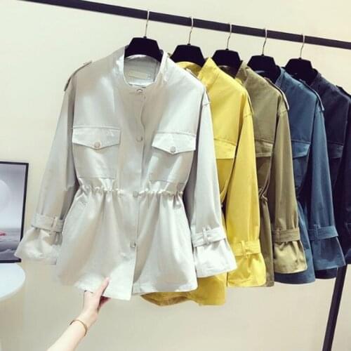 2021 Womens Windbreaker Autumn New Korean Wild Stand-Collar Female Short Jacket Spring Trench Woman Coat With Lining 3XL Tops