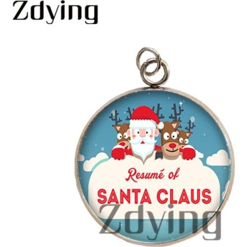 Zdying 2pcs Round Glass Photo Cabochon Merry Christmas Charms Stainless Steel Santa Claus Necklace Pendants Accessories SC21
