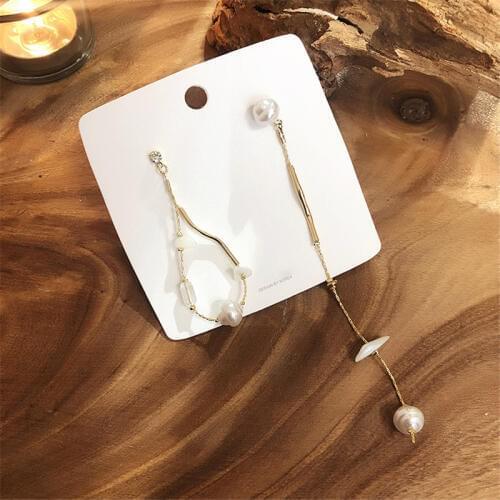 EARS HIGH 2019 Korean Asymmetric Drop Earrings For Women Fashion Jewelry Shell Freshwater Pearl Crystal Statement Pendientes