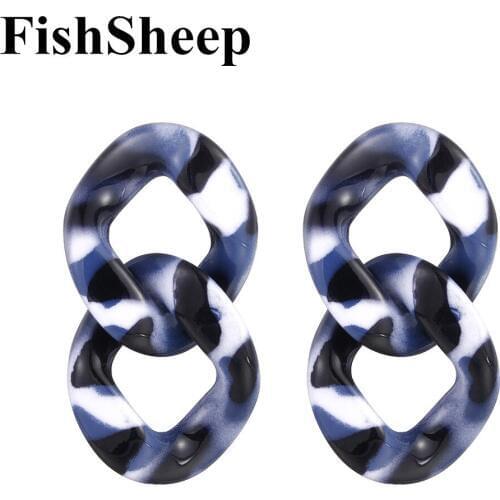 FishSheep Geometric Blue Leopard Grain Big Acrylic Earrings For Women Statement Resin Chain Drop Earring 2019 Fashion Jewelry
