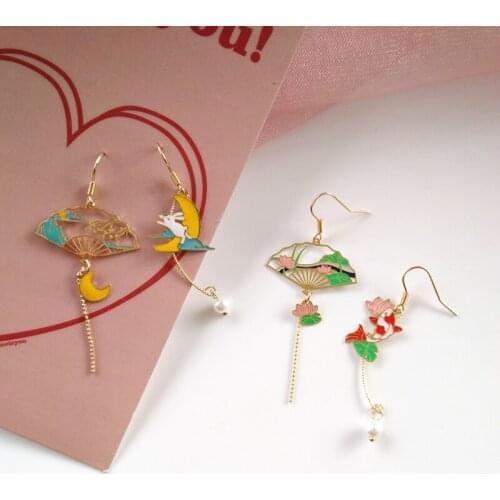 Metal moon Earrings For Women Palace fan vintage port style asymmetrical rabbit cute cat earrings