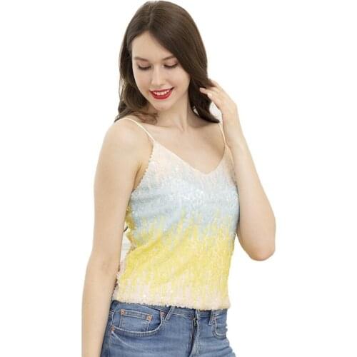 Tops Women 2021 Summer Femme Vest Girl V-Neck Blouse Women Sexy Sequin Backless Sleeveless Spaghetti Strap Tops