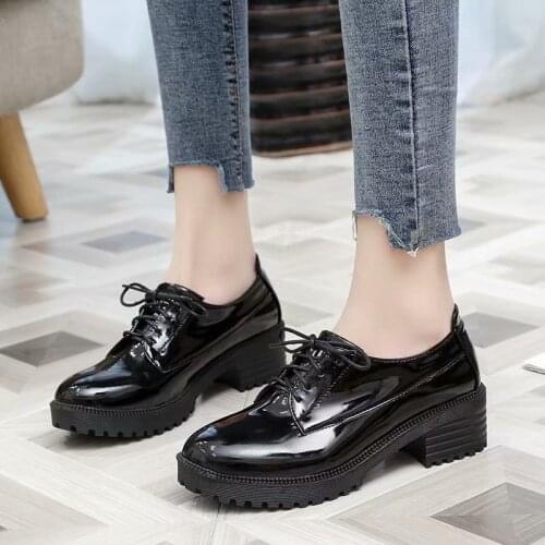 English Wind Thick Sole Platform Shoes for Women 2021 New Students Korean Fashion Retro Black Shoes Woman for Spring Autumn A179