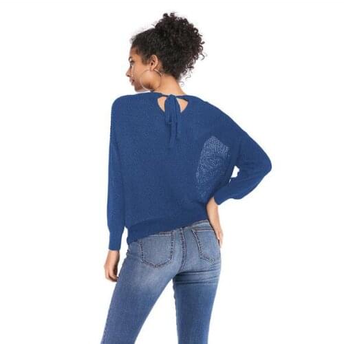 2 WEAR METHOD Spring Autumn Loose Casual Knitted Tops Pullover Thin Bow Lacing Blue/Black/Wine Red Solid Color For Women Ladies