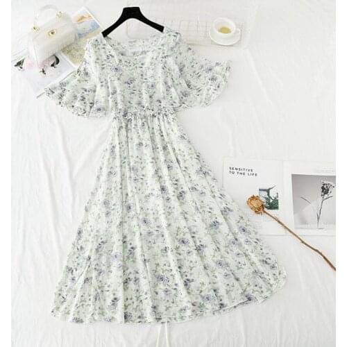 Elegant Ruffle Floral Dress Women 2021Summer Sexy Dew Shoulder Chiffon Long Dresses Office Lady Vintage Flare Sleeve Party Dress