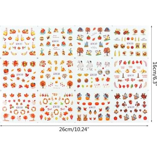 Y1UF 1 Sheet Fall Maple Leaf Pumpkin Nail Art Stickers Harvest Water Transfer Decals