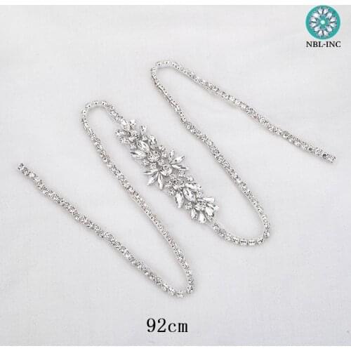 1PC) Silver bridal beaded crystal rhinestone applique belt gold sew iron on for wedding dresses sewing WDD0849