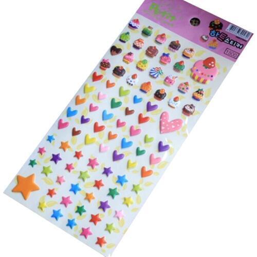 1pack/lot Colorful Fresh 3D Heart Star Cake Label Stickers Diary Scrapbook Albums Photo Decor Childrens Sticker