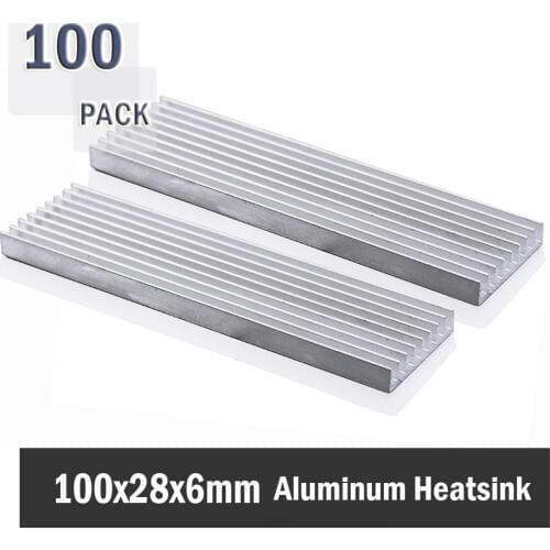 100Pcs Gdstime 100x28x6MM High Performance Aluminum Heatsinks for LED IC CHIP RAM Electronic Cooling