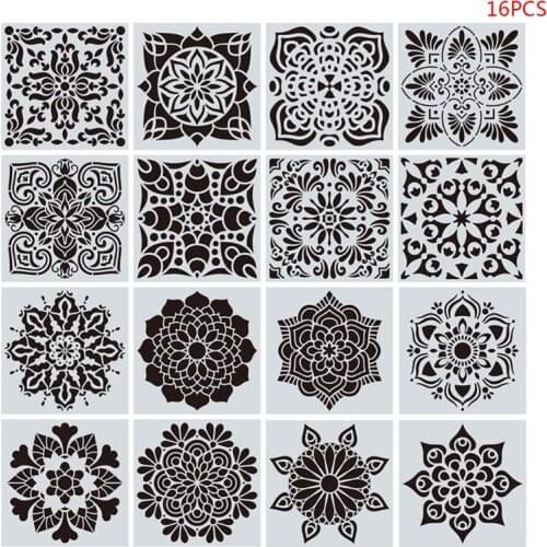 16pcs/set Mandala Stencils DIY Drawing Template Painting Scrapbooking Paper Card