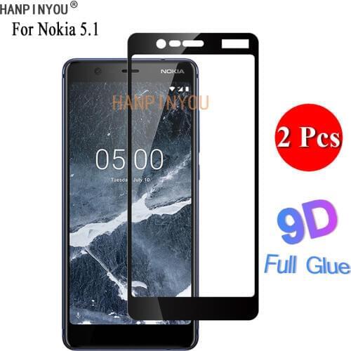2 Pcs/Lot For Nokia 5.1 TA-1061 5.5" 9D Full Glue Full Cover Screen Protector Tempered Glass Protective Film