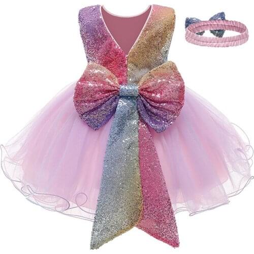 2021 Girls Dresses For Party Wedding Christmas Clothing Princess Flower Tutu Dress Children Sequin Bow Dresses Prom Ball Gown