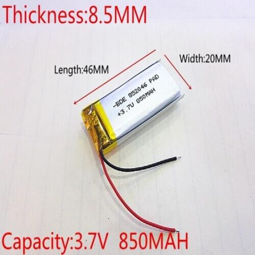 3.7V 850mAh 852046 Lithium Polymer Li-Po li ion Rechargeable Battery cells For Mp3 MP4 MP5 GPS mobile bluetooth