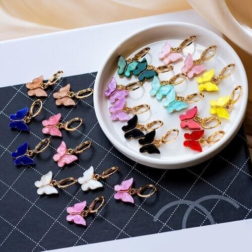 Peixin Kpop Earrings 2020 Glamour Fashion Acrylic Butterfly Earrings Dangle Cute Sweet Colorful Womens Drop Earrings Party Gift