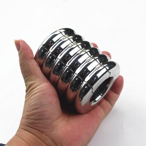7 Sizes Stainless Steel Heavy Corrugated Type Scrotum Pendant Cockrings Restraint Testicle Penis Bondage Ring Kit BB-338