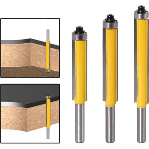 3 Pieces Extra Long Straight Router Bits Set with Bearing Trimming Blades 8mm Shank Flush Trim Wood Milling Cutters Kit