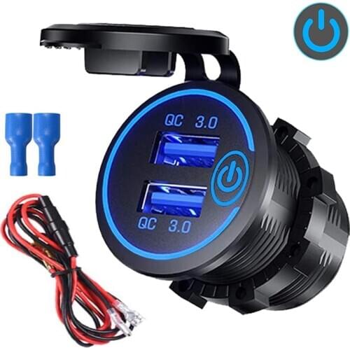 Quick Charge 3.0 Dual USB Car Charger Socket Waterproof 12V/24V QC3.0 USB Fast Charger Socket Power Outlet with Touch Switch D5