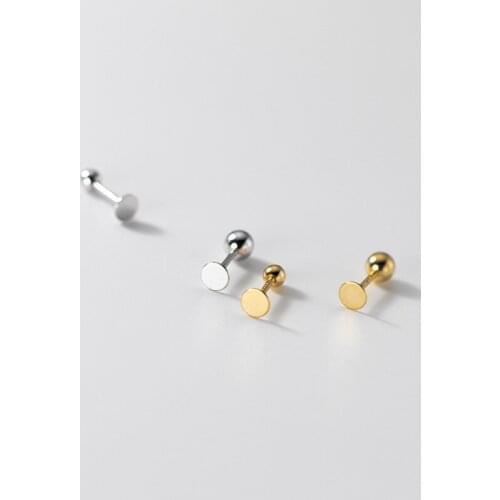 100% Real 925 Sterling Silver Simple Round Disc Stud Earrings Screw Back Beads 3MM, 4MM Fashion Jewelry For Girls Lady