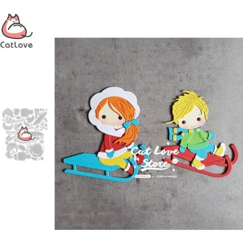 Catlove Boy Girl Skiing Metal Cutting Dies Scrapbooking Mold Stencil Die Cuts Card Making DIY Craft Embossing New Dies For 2020