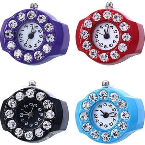 Mens Womens Silicon Round Rhinestone Elastic Quartz Finger Ring Watch Gift Fashion Women Small Dial Quartz Analog Watch Creati