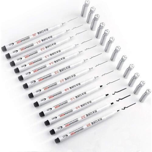 Black ink waterproof hook Fineliner Ink Pens needle pen for art drawing sketch animation design miniature pen comics 12 Size