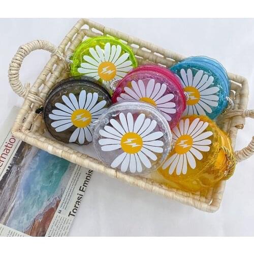 Cute Daisy Flora Childrens Mini Shoulder Bag Fashion Girls Small Round Coin Purse Summer Transparent PVC Kids Crossbody Bags