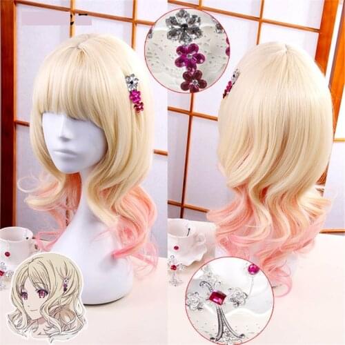 Diabolik Lovers Komori Yui Cosplay Wig Light Blonde Pink Wigs Heat Resistant Synthetic Hair Wigs + Headwear Hairpin