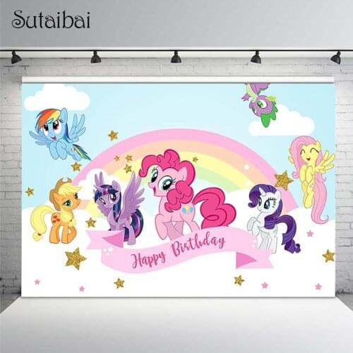 7x5ft Photography Backdrops Cartoon Photocall My Little Pony Pink Wall Children Party Custom Baby Show Photo Studio Backdrop