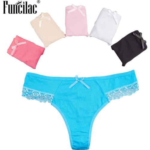 FUNCILAC Sexy Womens Thong Transparent G-String Panties for Women Lace Underwear Solid color Intimate Lingerie 5 Pcs/set