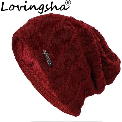 LOVINGSHA Winter Warm Hat For Women Men Adult Unisex Autumn Outdoor Wool Knitted Skullies Beanies Casual Thick Cotton Hats HT149