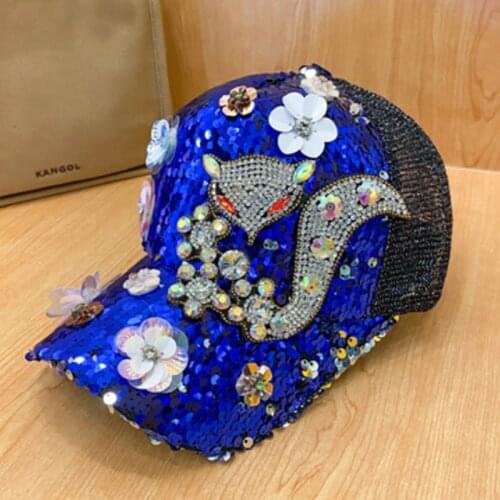 Fashion Summer Ladies Baseball Cap Snapback Shiny Fox Color Sequin Mesh Cap Girl Party Sunshade Hat