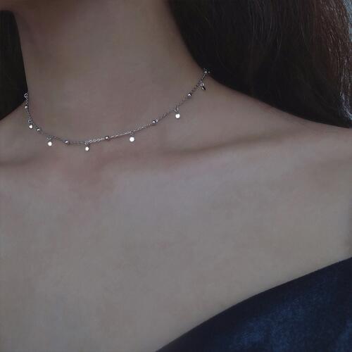 925 Sterling Silver Tassel Round Bead Choker Necklace For Fashion Women Minimalist Fine Jewelry Cute Accessories dz507