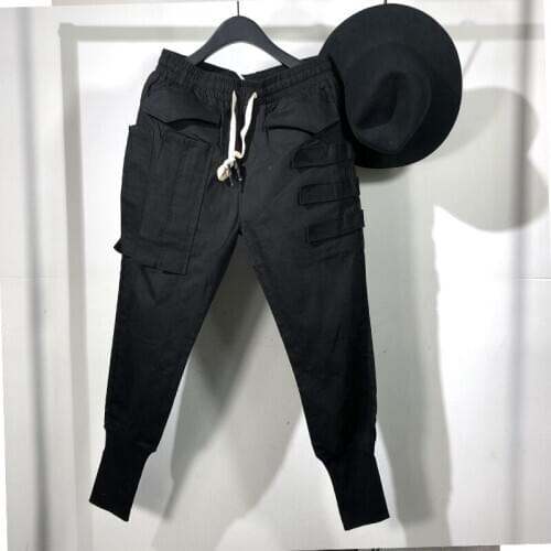 Owen Seak Men Casual Harem Pants Gothic Men Clothing Cargo High Street Sweatpants Autumn Men Calf-Length Pant Black Pants