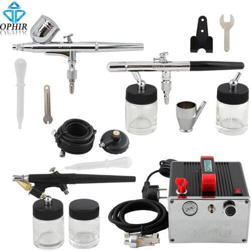 OPHIR 0.3mm 0.35mm 0.8mm Airbrush Kit with Air Compressor for Hobby Cake Decorating Airbrush Gun for Nail Art_AC091+004A+071+072
