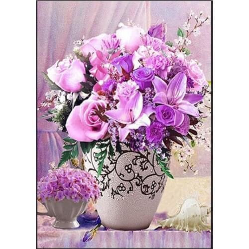 DIY Diamond Painting purple flower vase Diamond Embroidery flower brunch Diamond Mosaic flower Cross Stitch Home Decor