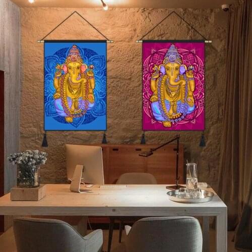 Wall Art Print Yoga Decoration Indian Buddha God Elephant Hanging Scroll Painting Canvas Posters and Prints Pictures Home Decor