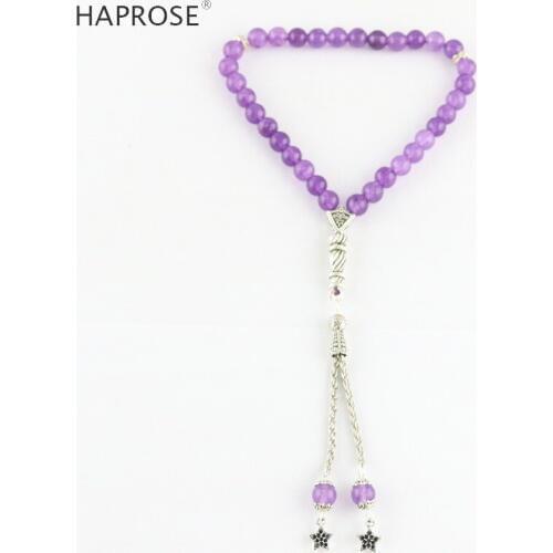 Natural Amethyst Prayer Bracelet Islamic Muslim Tasbih Rosary Bracelet Fashion Jewelry Luxury Lady Amethyst Allah Bracelet