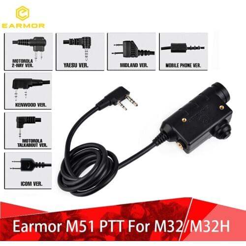 OPSMEN Earmor Military M51 PTT Tactical Push To Talk For M32/M32H Headset For Kenwood/ICOM Radio Softair Headphone Adapter