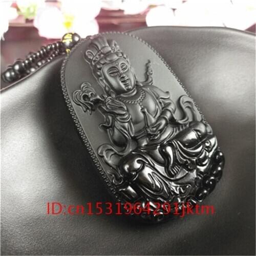 Jade Charm Chinese Gifts Jewelry Natural Black Guanyin for Necklace Women Pendant Obsidian Amulet Beads Fashion