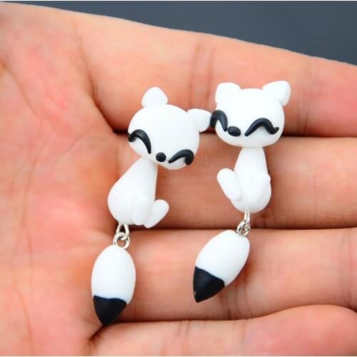 New Handmade Polymer Clay Animal Earrings Cute Cat Red Fox Lovely Panda Squirrel Tiger Earrings For Women Jewelry