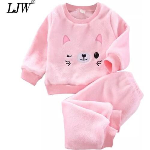 Baby Boy Girl Pajamas Set Flannel Fleece Toddler Kids Child Warm Catoon dinosaur Sleepwear Clothes Winter Fall Spring 1-6Y