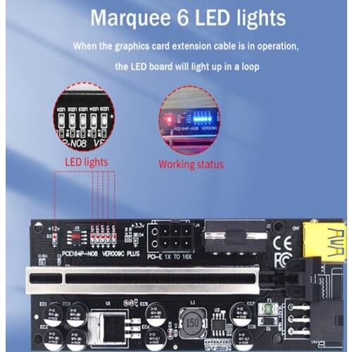 1 To 10PCS VER009 USB3.0 PCI-E Riser VER 009S PLUS Express 1X 4x8x 16x Extender pcie Riser Adapter Card SATA 15pin to 6pin Power